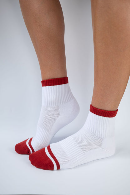 Quarter Sock - White & Red